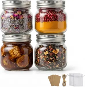 4-Pack 8 oz Wide Mouth Mason Jars with Airtight Silver Lids - Thick Glass Canning Jars for Spell Jars, Candle Making, Kitchen & Bathroom Decor