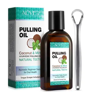 120ML Aliver Coconut Mint Mouthwash & Tongue Scraper Set, Natural Alcohol-Free Fresh Breath Ayurveda Mouthwash, Oral Health Care, Oral Care Product