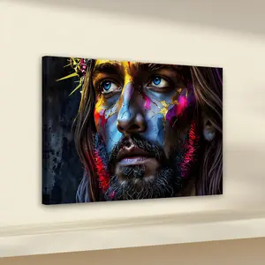 1pc Wooden Framed, Modern Abstract Religious Art Jesus Christ Canvas Art Print, Crown of Thorns Jesus Portrait Christ Wall Art Canvas Painting, Jesus Art Poster, Easter Savior Print Wall Pictures Wall Decor for Living Room, Church, Office, Home Decoration