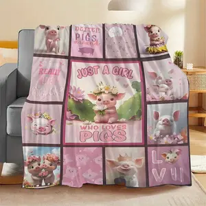 Comfortable Piggy Plush Blanket - Soft Flannel, Fun Animal Pattern, Suitable for Children and Adults, Perfect Gift for Pig Lovers, Suitable for Sofa or Bed