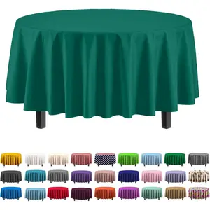 Exquisite Party Solids 6-Pack Premium Plastic Tablecloth 84in. Round Plastic Table Cover - Dark Green
