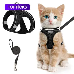 Cat Harness and Leash for Walking Escape Proof, Adjustable Kitten Vest Harness Reflective Soft Mesh Puppy Harness for Outdoor, Comfort Fit, Easy to Control, Reflective Strip Harness Durable Reflective Harness