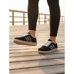Women's Leopard Lace-Up Lightweight Breathable Sneakers, Breathable Comfort Walking & Training Shoes, Multifunctional Retro Style, Ideal for Gym & Outdoor Activities