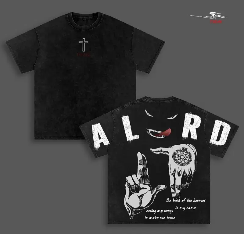 Alucard Hellsing Anime Double Printed Vintage Washed Tee Unisex Oversize Heavyweight Cotton T-shirt for Anime Fans and Lovers