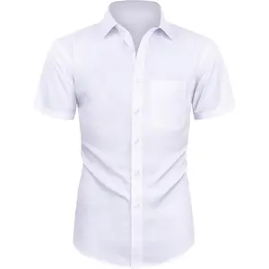 Mens Short Sleeve Dress Shirts Wrinkle Free Solid Casual Button Down Shirts with Pocket