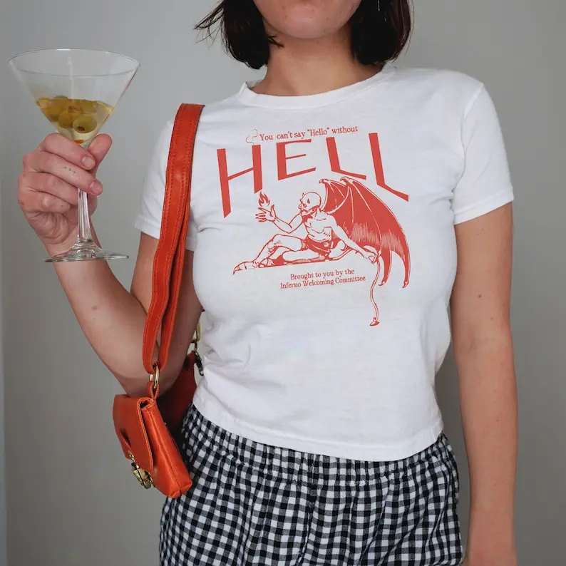 Hell Welcoming Committee Baby Tee - Y2K Goth T-Shirt