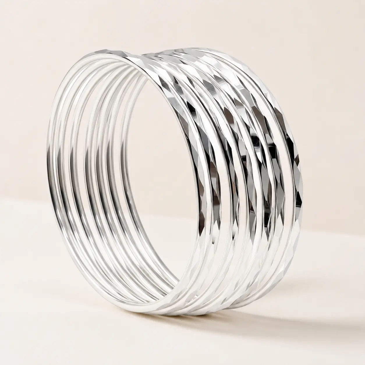 Women's 7-Piece S925 Facet Cut Stackable Bracelets - Safe Materials, Birthday Gift Ideas, Anniversary Gift for Girlfriend