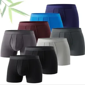 Men's Solid Color Bamboo Fiber Boxer Brief, Breathable Comfortable