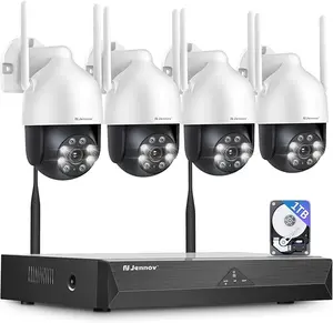Jennov WiFi Video Surveillance Kit 10CH 5MP NVR with 1TB HDD, 4X5MP 360 PTZ IP Camera, Person Detection, 24/7 Recording, Colour Night Vision, Two-Way Audio, Remote Access