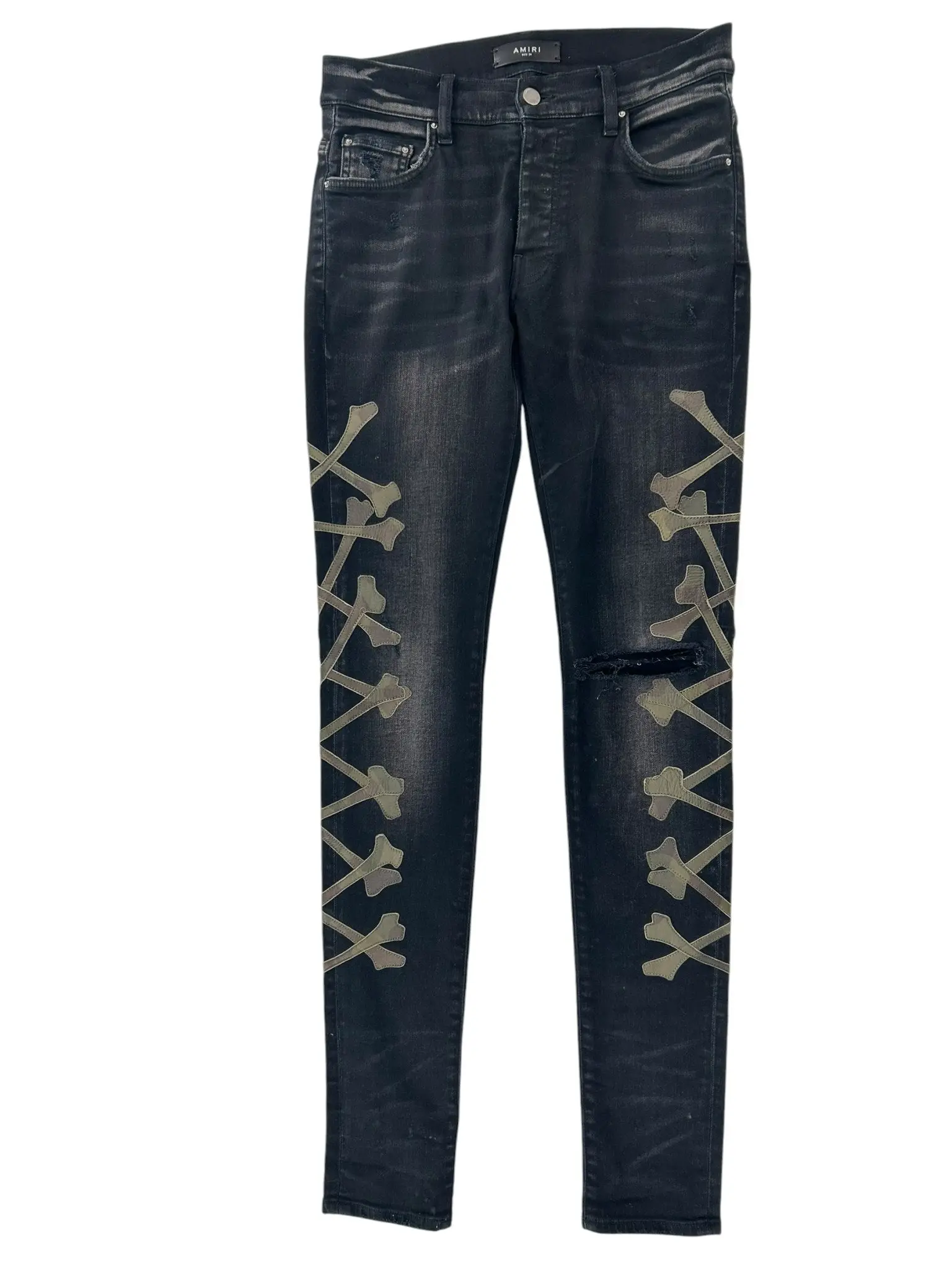 999219 Amiri Camo Bone Patched Denim Black