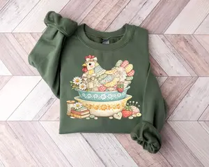 Thrifting Hen Printed Sweatshirt, Thrift Sweater, I'd Rather Be Thrifting SweatShirt, Grandma Core Kitchen Sweater, Farmhouse Chicken Top, Thrifter Lover Gift