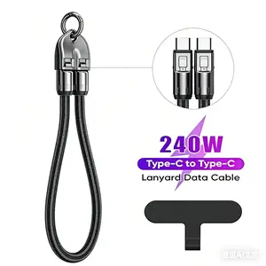 Portable 240W 5A USB Type C Multi Charger Cable & Phone Lanyard Keychain for Lightning Android Fast Charging PD Data Sync