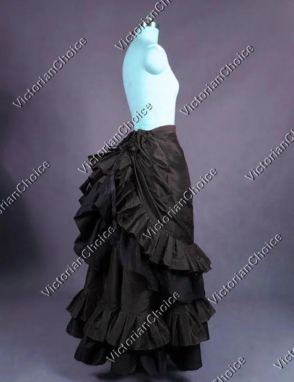 Black Victorian Edwardian Taffeta Bustle Skirt, Victorian Gothic Horror Skirt, Steampunk Punk Walking Skirt Theater, Witch Halloween Costume