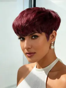 Human Hair Pixie Bob Wig Short None Lace Front Glueless Full Machine Made With Bangs For Women