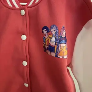 Girls' Short Baseball Jacket, Casual Sport School Uniform, Fun Cartoon Print, Elastic Fabric, Trendy Look, Fall Winter Outdoor Indoor Activity Jacket, Casual Cute Outerwear