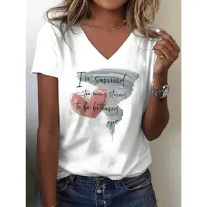 Everyday V-Neck T-Shirt, Standard Size, Printed With The Words "I've Weathered Too Many Storms, I Won't Be Bothered."Suitable For Daily Life, Going Out, And Casual Wear, It's Also The Best Choice For Gifting To Friends And Family