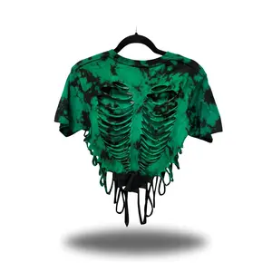 ROAD RASH HALF GREEN  & HALF BLACK  DYE CROP TOP