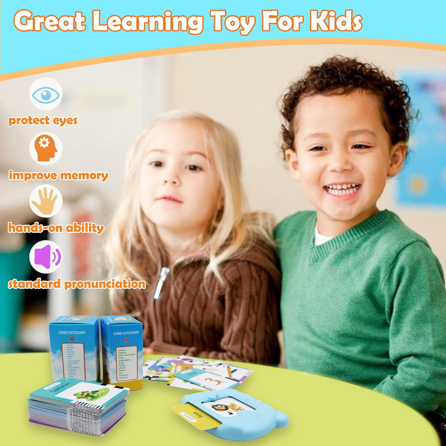 Learn ABCs & First Words with Fun! Kids Talking Flash Cards, Interactive Preschool Educational Toy, Bilingual Speech Therapy Flashcards, Perfect Gift for Toddlers 2-8, Autism Sensory Learning Toy Learn ABCs & First Words with Fun! Kids Talking Flash Cards, Interactive Preschool Educational Toy, Bilingual Speech Therapy Flashcards, Perfect Gift for Toddlers 2-8, Autism Sensory Learning Toy