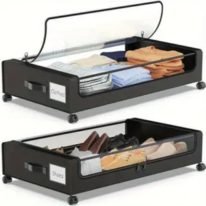 Large Capacity Sliding Under Bed Storage Box, Metal Frame Oxford Fabric, Transparent Window Design, Multi-Functional Rolling Organizer, Clothes Storage Organizer, Container