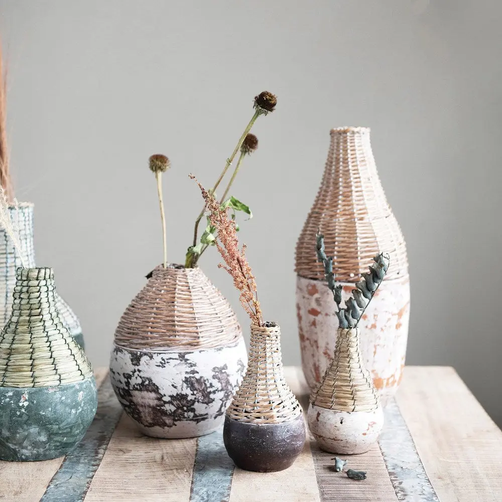 Rattan + Clay Vases