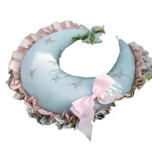 Moon-Shaped Decorative Pillow with Star Embellishments & Ruffled Trim - Luxury Cushion, Room Accessories, Girl Room Decor for Women #summervibes