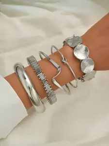 5 Piece Vintage Bold Geometric Wide Metal Bangle Set, Unique Daily Wear Gift for Women, Elegant Jewelry Accessory#Fashionweek#Fallfreshness