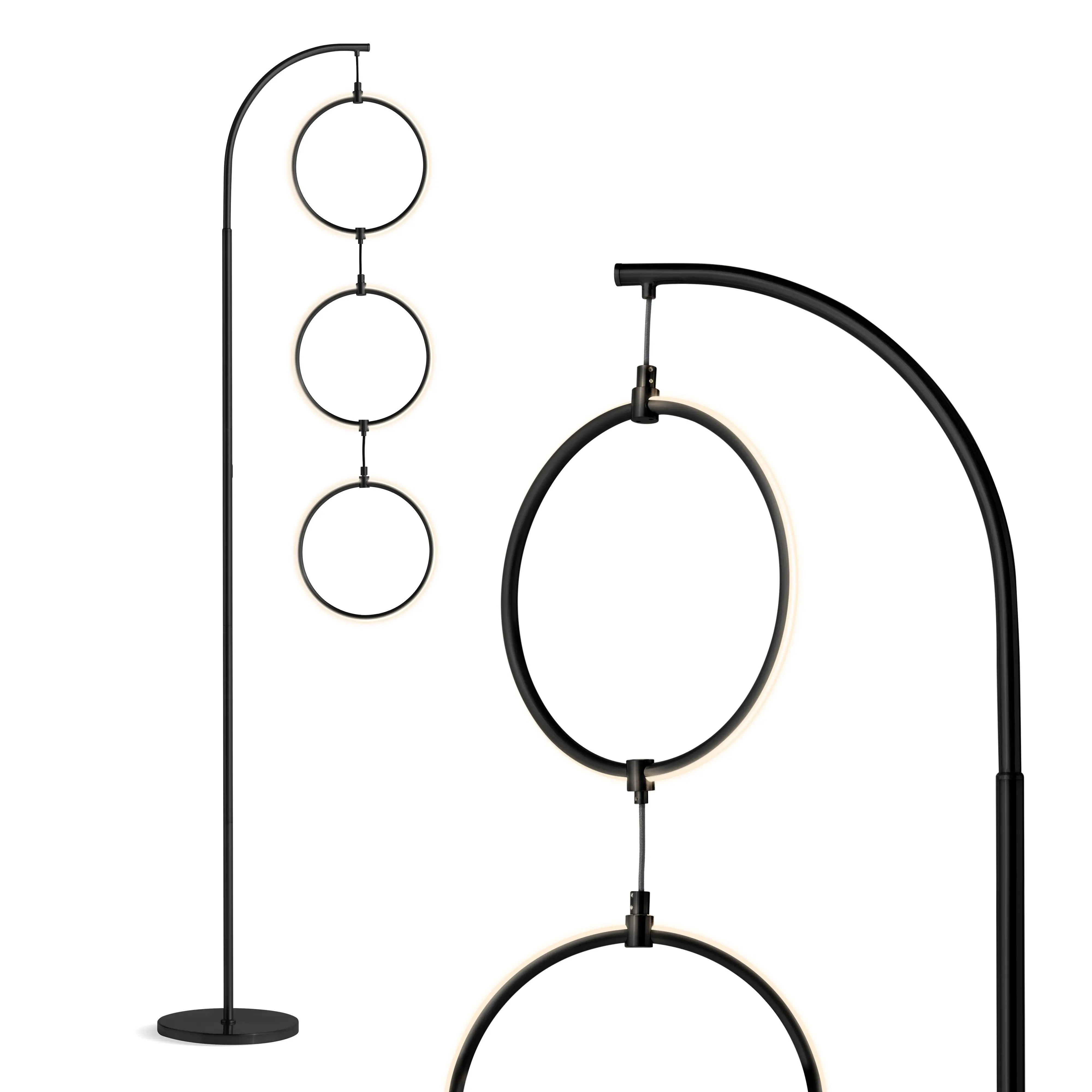 Brightech Nova Modern Metal Frame Arch-Shaped Floor Lamp - 30W Built-In LED 3-Circle Ring Pendant, 74-Inch Height, 20000-Hour Burn Time, Adjustable Dimmable Charming Ambient Lighting Lamp for Friends, Bases & Shades, Living Room Over-The-Couch Decor, Ambi