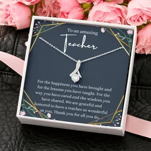 Petit Ribbon, Teacher Thank You Necklace Gift, Autism Necklace, Autism Awareness Necklace, Autism Teacher Gift, Behaviorist Teacher Crystal Pendant