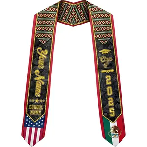Customize Mexican Graduation Sash, Mexico Graduation Stole 2025, Mexican American Flag Graduation Sash