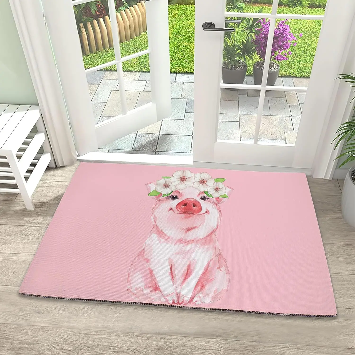 Welcome Mats Cute Pink Pig Indoor Front Door Mats for Home Entrance, Super Non-Slip Floor Mats for Home Entryway, Outdoor Welcome Mat, Easy Clean, 17x 30 inch