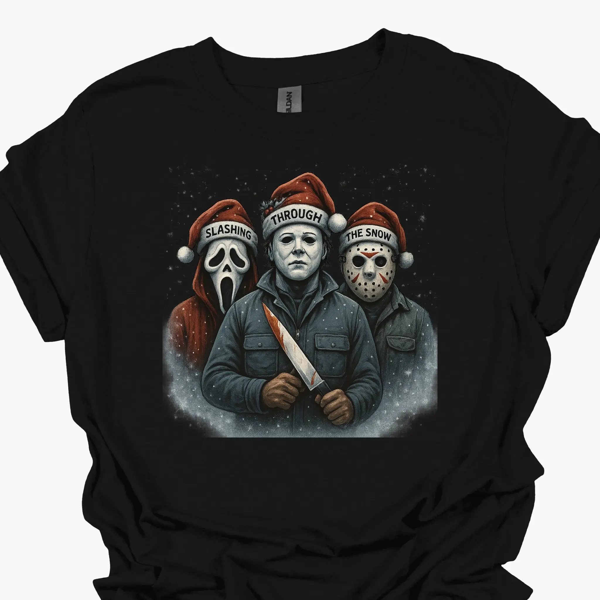 Slashing Through The Snow Funny Holiday Horror Parody Shirt
