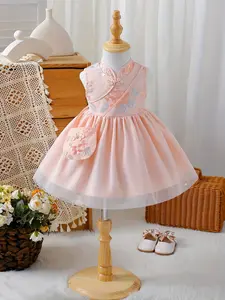 Baby girl pink sweet dress, Valentine's Day dress dress, baby's hundred day old antique dress, girls' fashionable dress, summer dress suitable for parties and gatherings, delicate baby girl dress, Valentine's Day gift, baby girl birthday gift