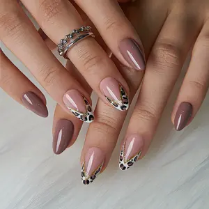 Curvlife medium almond french Press On Nails pink glossy shiny french for fall Easy Apply Nail Art