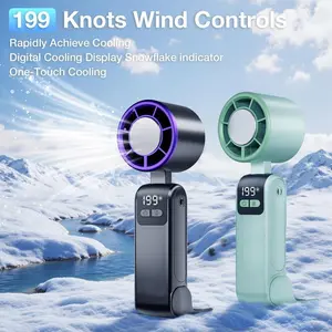 Portable 5-Speed Turbo Handheld Cooling Fan with USB-C Battery | Digital Screen 5-in-1 Design with Fast Cooling Plate, Perfect for Travel Office Outdoor Summer Use