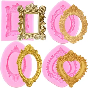 4 Sets of Picture Frame and Photo Frame Silicone Molds for Cupcake Topper, Cake Decoration, Chocolate, Candy, Polymer Clay and Gum Paste-Baroque Style