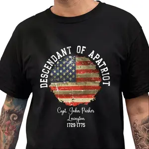 Personalized Name Descendant Of A Patriot Dark Shirt, Custom Family Legacy American Heritage Tee, Proud Veteran Descendant Apparel, Personalized USA Patriotic Gift for Men Women, Custom Name Revolutionary War Ancestry Dark T-Shirt, Fourth of July Gear