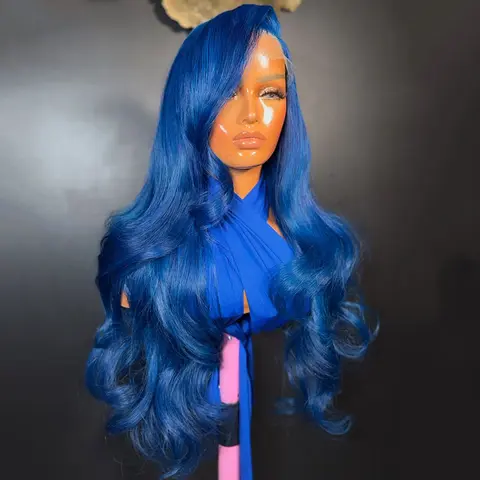 Dark Blue Colored Lace Front Human Hair Wigs for Women 180 Density Body Wave Human Hair Shiny Cobalt Blue 13x4 Lace Front Wigs