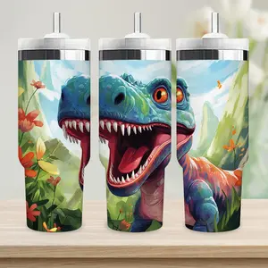 30oz Dinosaur Print Water Cup with Lid and Straw, Stainless Steel Insulated Travel Mug for Summer & Winter, Perfect Gift for Friends & Family