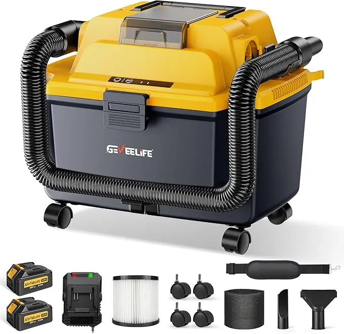 GEVEELIFE Cordless Shop Vac Wet and Dry 4.3 Gallon with 2 x 5.0Ah Batteries Fast Charger HEPA Filter Strap Wheels 3-in-1 Vacuum Cleaner for Garage Car Workshop,FathersDayGift
