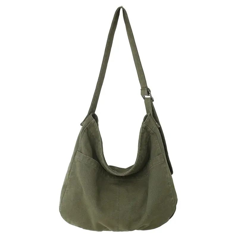 Canvas Hobo Crossbody Shoulder Tote Bag for Women and Men W/Multi-pocket Casual Purse Messenger Bags Travel Work