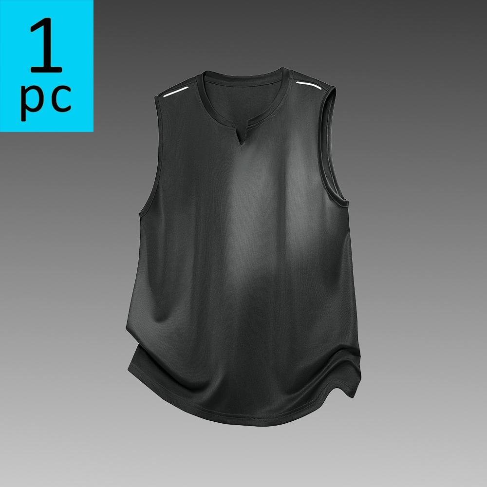 1 piece men’s sleeveless vest for summer—thin, breathable, quick-dry sports T-shirt ; available in multiple colors; men’s vest for fitness training and running; suitable for everyday casual wear. Tops