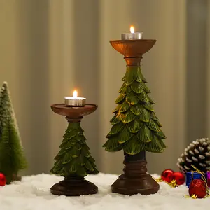 Christmas Tree Candle Holder Stand, European Style Resin Christmas Decoration for Home Living Room Tabletop Decor, Festive Holiday Centerpiece