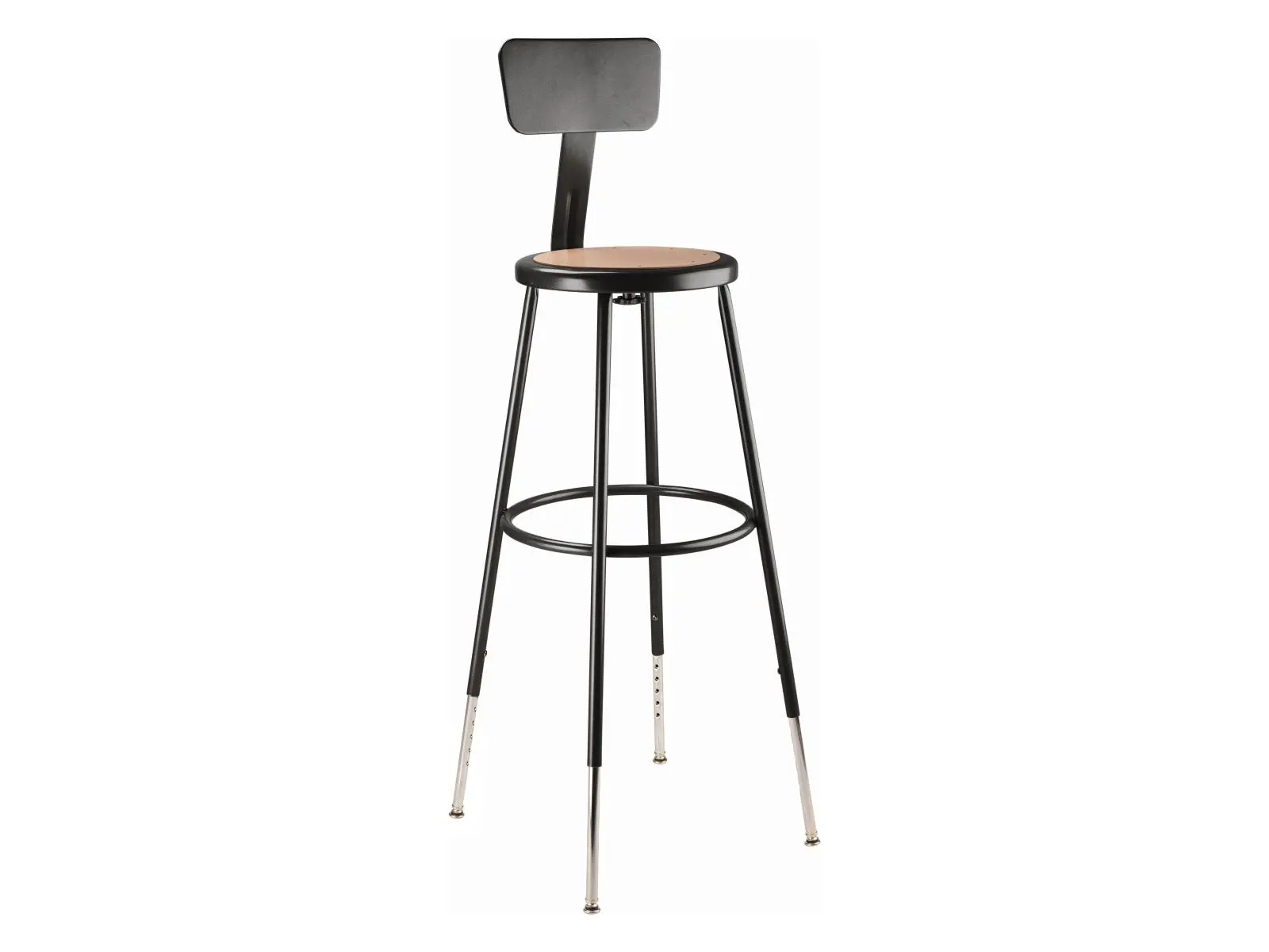 National Public Seating 6230HB-10 Heavy Duty Steel Stool - 32-39 in. Height Adjustable, 14" W x 44-53.5" H, Adjustable Back, 21 lbs, 500 lbs Capacity, Black