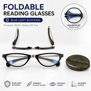 Foldable Reading Glasses for Men & Women, Blue Light Blocking Compact Readers with Pocket Case, Lightweight HD Clear Lens Eyeglasses for Travel, Work & Daily Reading
