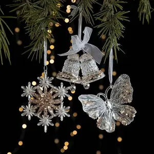 Christmas Tree Decoration Acrylic Transparent Glitter Hanging Ornaments, Festive Holiday Decorations for Home and Office