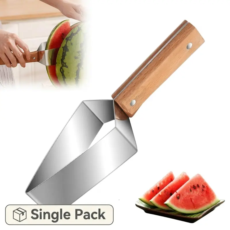 1PC Rustproof Stainless Steel Handheld Watermelon Slicer Blade with Cover and Fork - Durable Fruit Tool, Ergonomic Kitchen Utensil, Easy-to-Clean Multifunctional Manual Tool, Cuts 3 Melon Types for Summer Prep, Outdoor Activities, Parties, Picnics