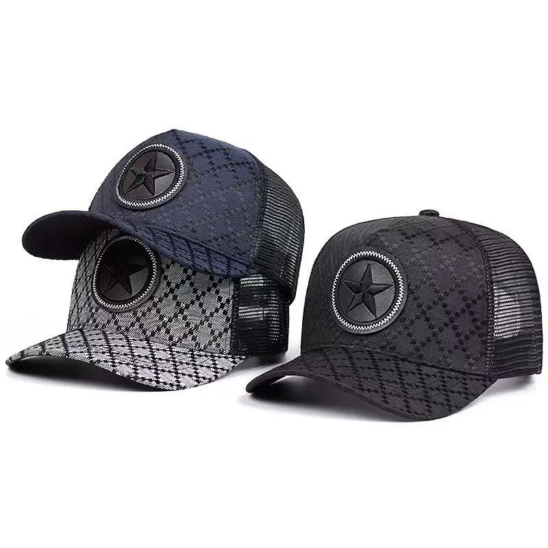 Unisex Classic Embroidered Pentagram Grid Trucker Cap - Adjustable, Breathable, Sun Visor Net Hat for Daily Wear, Outdoor Activities, Travel