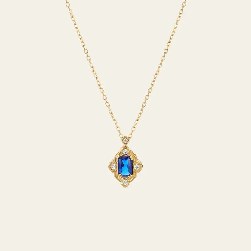 Vintage Sapphire Necklace - 14k Gold Natural Dainty Delicate Necklace - Fine Sapphire Necklace for women - Gift for mom - Handmade Jewelry