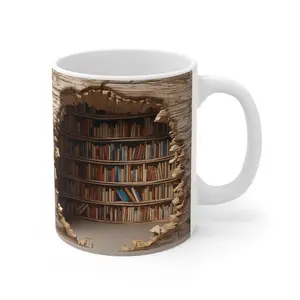 3D Bookshelf Mug, Book Lovers Coffee Mug, Library Themed Ceramic Mug for Bookworms, Unique Gift for Readers, Book Club Gift, 11oz/15oz Novelty Coffee Cup for Tea Hot Cocoa, Birthday Gift for Her Him