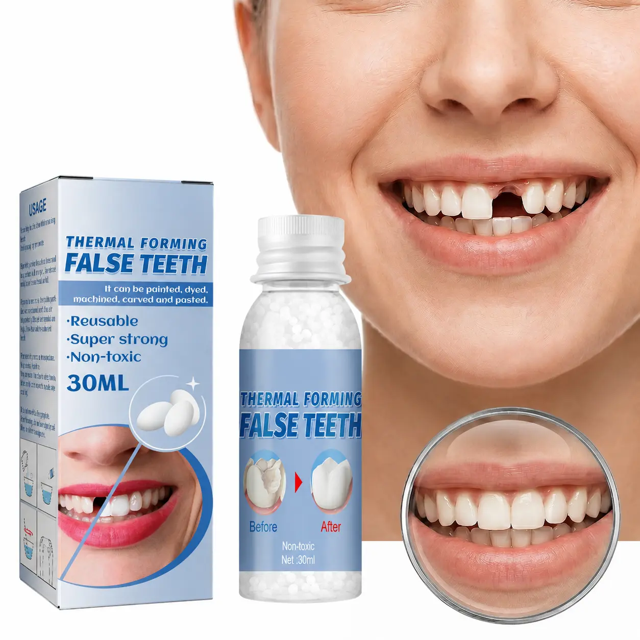 30ml Moldable Dental Glue, Instant Gap Filler & Emergency Tooth Fix, Pro SFX Film Makeup Temp Denture Repair Kit, Seamless Modification Care